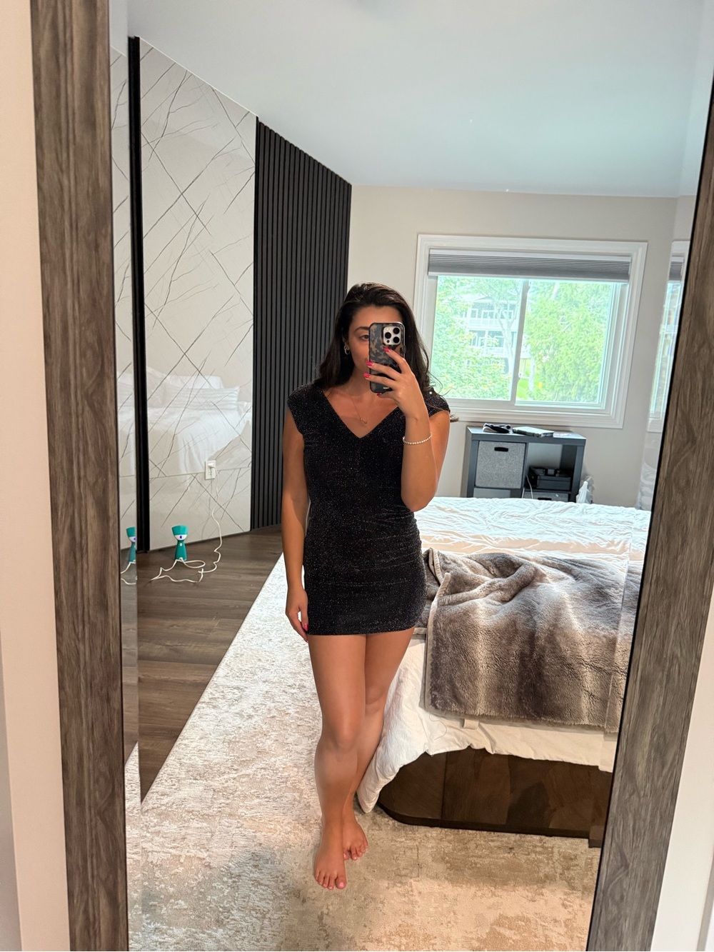 Forever 21 Black Sparkle V-Neck Mini Dress